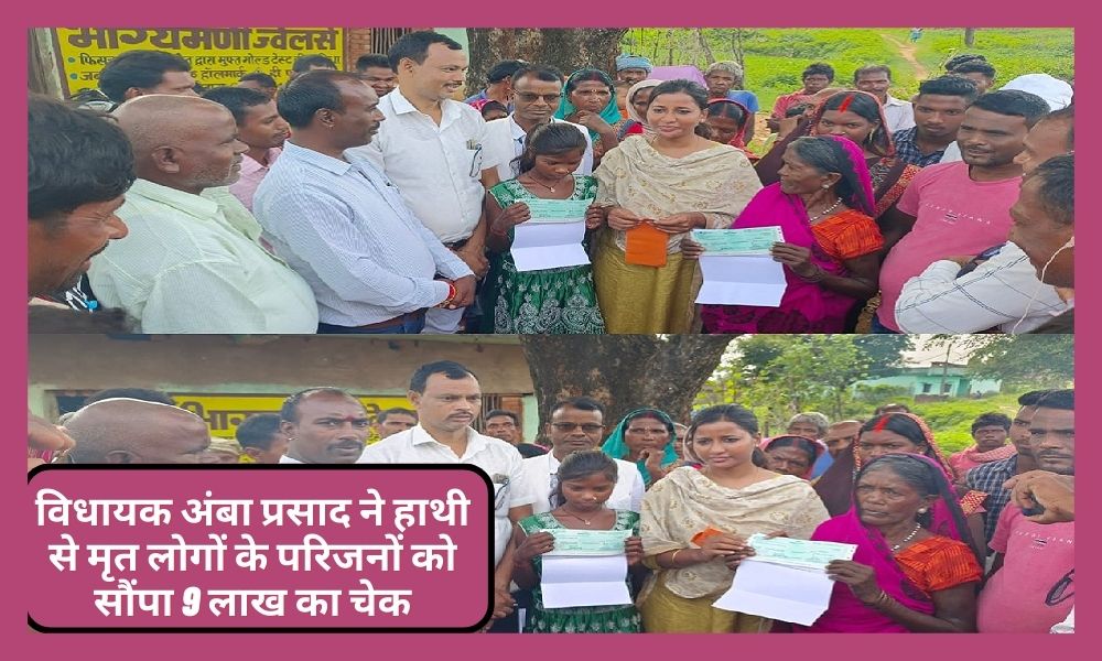 MLA Amba Prasad handed over a check of 9 lakhs to the families of those killed by the elephant